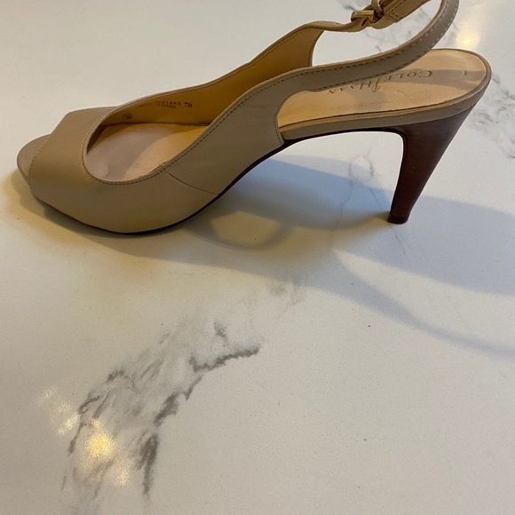 Cole Haan Beige Peep Toe Slingback Heels - Picture 2 of 4
